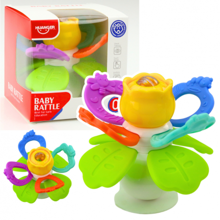 Jucarii diverse - Jucărie senzorială floare rotativă cu inele de dentiție și ventuză