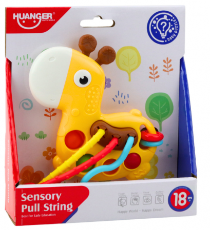 Jucărie senzorială girafă cu șnururi de tras, galbenă [1]