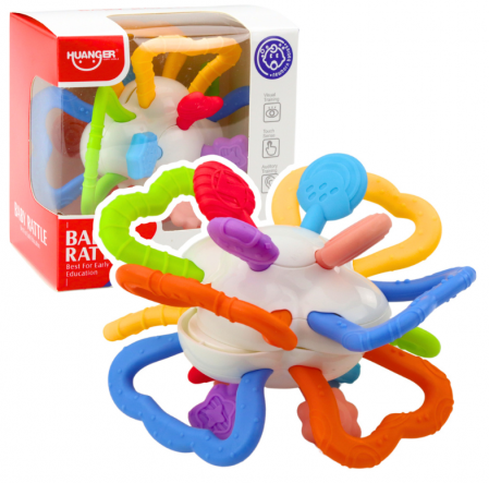 Articole bebelusi si copii mici - Jucărie senzorială rotativă pentru bebeluși, inel de dentiție colorat