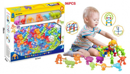 Jucarii diverse - MalPlay – Set de Construcție cu Ventuze Silicoane – 96 piese