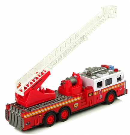 Masina de pompieri cu mecanism prin frecare, lumină, sunete, scară și uși care se deschid [3]