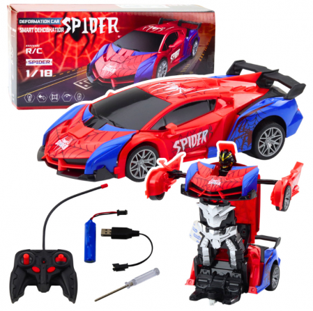 Roboti - Mașină Robot Păianjen cu Telecomandă 2 în 1, Lumini și Sunete