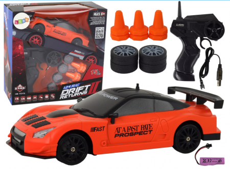 Jucarii cu telecomanda - Mașină Sport Telecomandată R/C 1:24 Portocalie cu Roți Interchangeabile