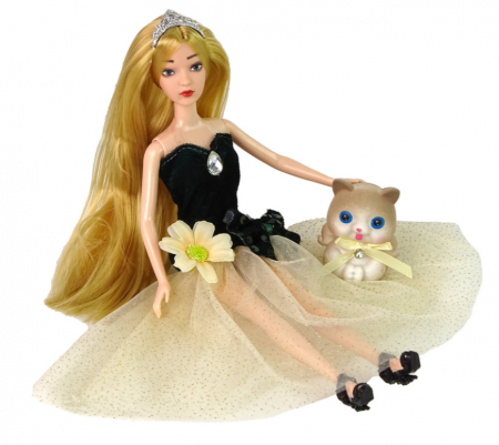 Păpușă bebeluș Emily cu păr lung, pisicuță și floare [3]