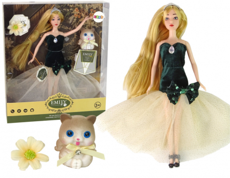 Papusi si accesorii fetite - Păpușă bebeluș Emily cu păr lung, pisicuță și floare