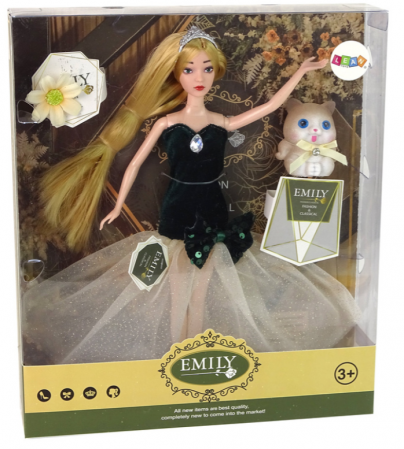 Păpușă bebeluș Emily cu păr lung, pisicuță și floare [4]