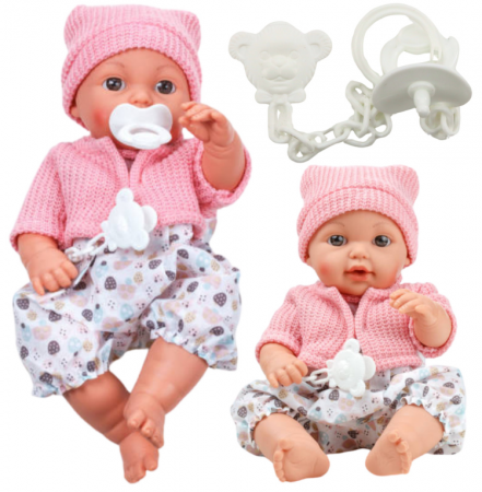 Papusi si accesorii fetite - Păpușă bebeluș cu căciuliță, pulover, suzetă, sunete