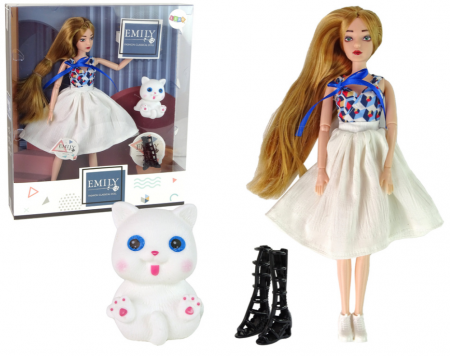 Papusi si accesorii fetite - Păpușă Bebeluș cu Pisicuță – Păr Lung Șaten