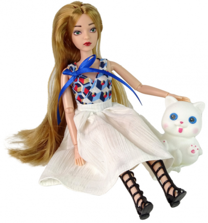 Păpușă Bebeluș cu Pisicuță – Păr Lung Șaten [3]