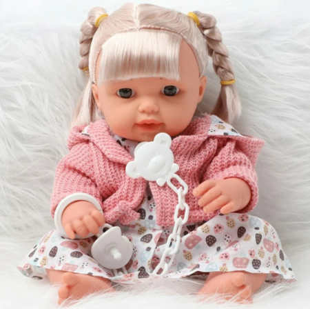 Păpușă bebeluș fetiță în rochie și pulover cu suzetă și sunete [2]