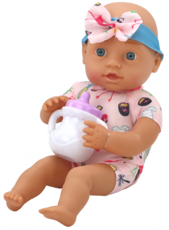 Păpușă bebeluș, haine cu flamingo, bentiță, accesorii pentru hrănire [1]