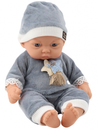 Păpușă bebeluș în pijamale gri cu stelute și căciuliță [1]