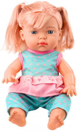 Păpușă bebeluș în set turcoaz cu ponei, biberon și sunet [2]