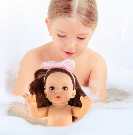 Păpușă Bebeluș Realistă 12'' – Brunetă cu Bentiță – Fashion și Rezistentă la Apă [4]