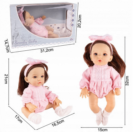 Păpușă Bebeluș Realistă 12'' – Brunetă cu Bentiță – Fashion și Rezistentă la Apă [2]