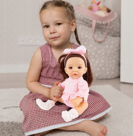 Păpușă Bebeluș Realistă 12'' – Brunetă cu Bentiță – Fashion și Rezistentă la Apă [6]