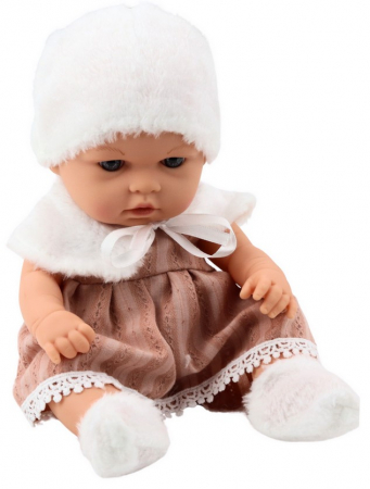 Păpușă Bebeluș – Rochiță Bej, Pălărie, Guler și Șosete [1]