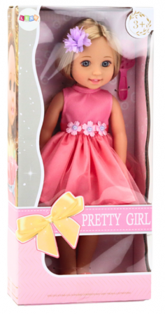 Păpușă cu păr lung, rochie roz, agrafă de păr și perie, 38 cm [3]