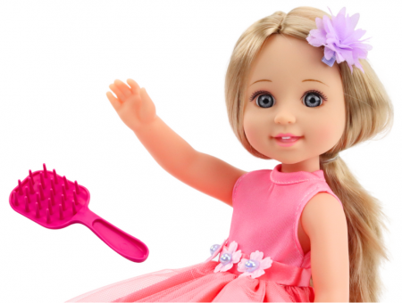Păpușă cu păr lung, rochie roz, agrafă de păr și perie, 38 cm [2]