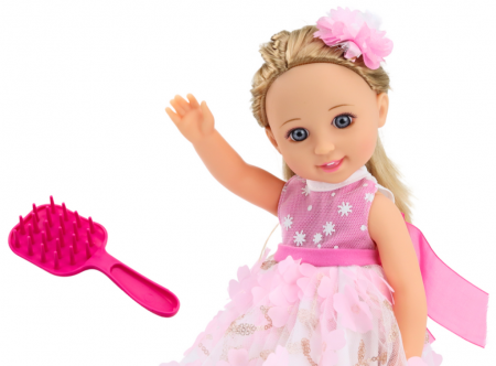 Păpușă cu rochie roz, păr lung, agrafă și perie, 38 cm [2]