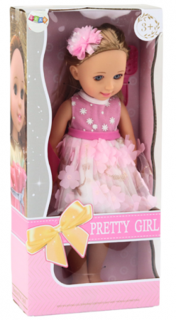 Păpușă cu rochie roz, păr lung, agrafă și perie, 38 cm [3]