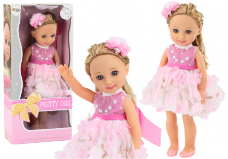 Papusi si accesorii fetite - Păpușă cu rochie roz, păr lung, agrafă și perie, 38 cm