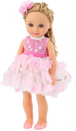 Păpușă cu rochie roz, păr lung, agrafă și perie, 38 cm [1]