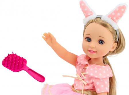 Păpușă cu Rochie Roz, Păr Lung, Bentita și Perie – 38 cm [2]