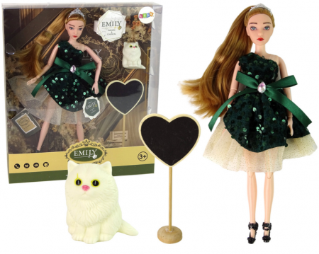 Păpușă Emily cu Inimioară din Lemn și Pisicuță Albă [1]