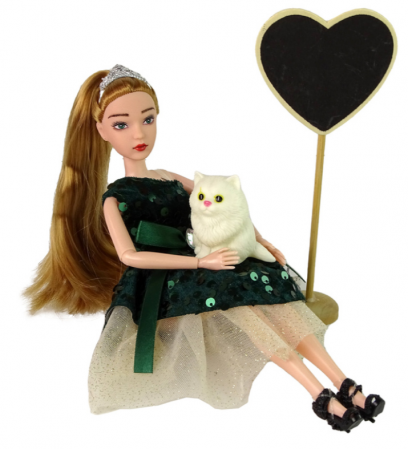 Păpușă Emily cu Inimioară din Lemn și Pisicuță Albă [4]