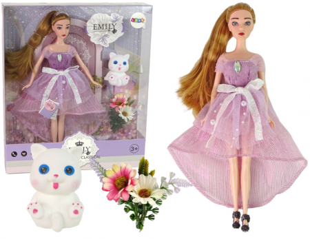 Jucarii de plus - Păpușă Emily cu Păr Lung și Pisicuță Albă