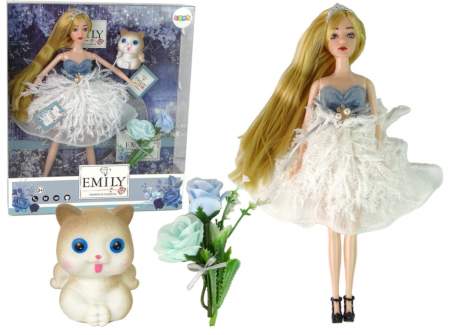 Papusi si accesorii fetite - Păpușa Emily cu Pisicuță Albă și Flori