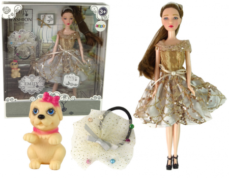 Papusi si accesorii fetite - Păpușa Emily pentru Copii cu Cățeluș și Păr Lung