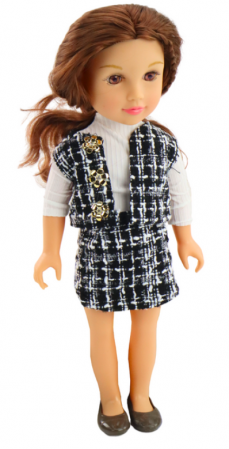 Păpușă în haine elegante în carouri, păr brunet [2]