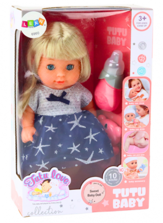 Păpușă în rochie bleumarin, care urinează, cu biberon, zornăitoare și sunete [4]