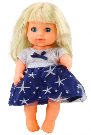 Păpușă în rochie bleumarin, care urinează, cu biberon, zornăitoare și sunete [1]