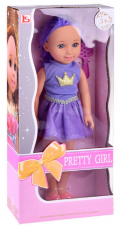 Păpușă în rochie cu coroană, păr lung, mov, cu perie, 38 cm [3]