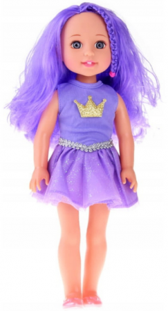 Păpușă în rochie cu coroană, păr lung, mov, cu perie, 38 cm [2]