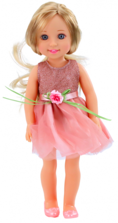 Păpușă în rochie cu fundă, păr lung, roz, cu pieptene, 38 cm [1]