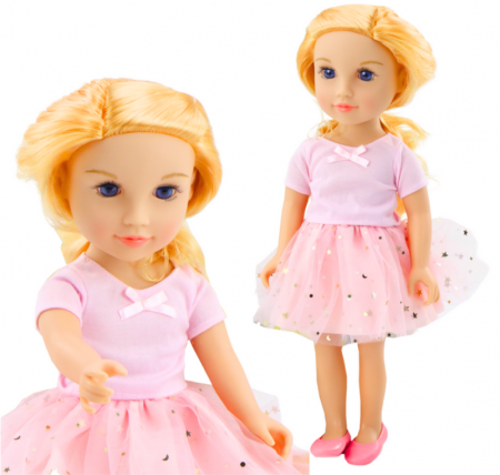 Păpușă în rochie cu tulle, roz, păr blond [1]