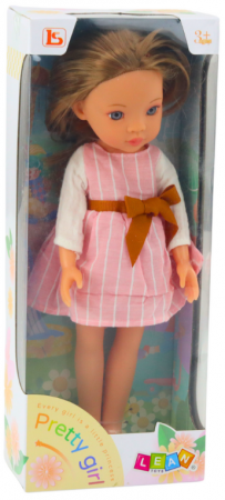 Păpușă în rochie roz cu fundă, păr lung și castaniu [3]