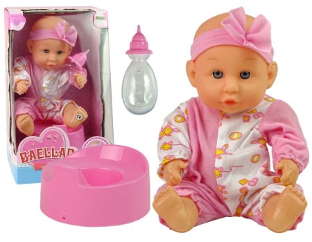 Papusi si accesorii fetite - Păpușă Roz pentru Copii cu Olita, Care Bea și Face Pipi – 24 cm