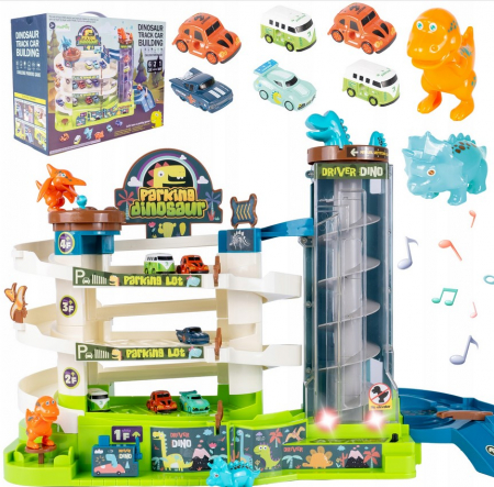 Jucarii diverse - Parcare pentru mașini Dinozaur cu lift – Mega Parc cu trenuleț și dinozauri