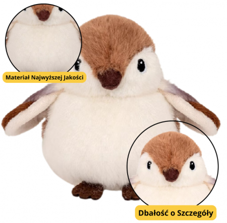 Jucarii de plus - Păsărică de Pluș – Vrabie Maro, 12 cm