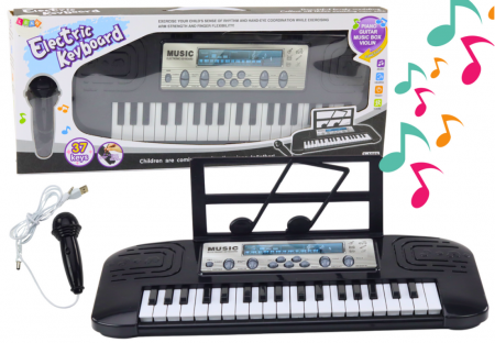 Instrumente muzicale - Pian Electric pentru Copii cu Suport pentru Microfon – Negru