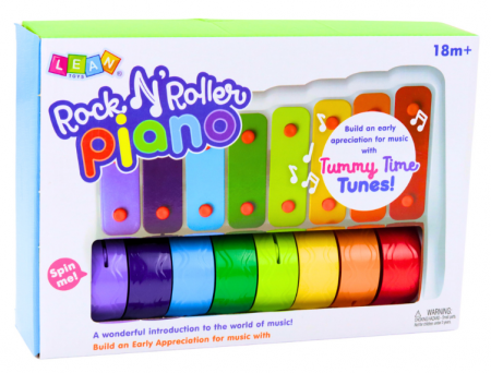 Pian Rock N' Roller pentru copii mici – instrument cu talgere, roți rotative și culori vii [3]
