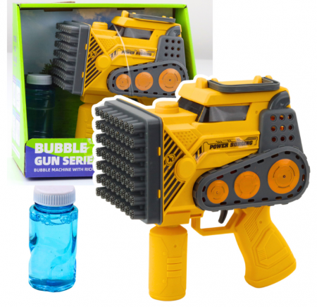 Pusti si pistoale - Pistol de baloane cu săpun, 56 de găuri, design tip construcție, cu lichid galben