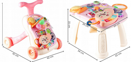 Premergător 5în1 cu împingător, masă cu pian – Roz [1]