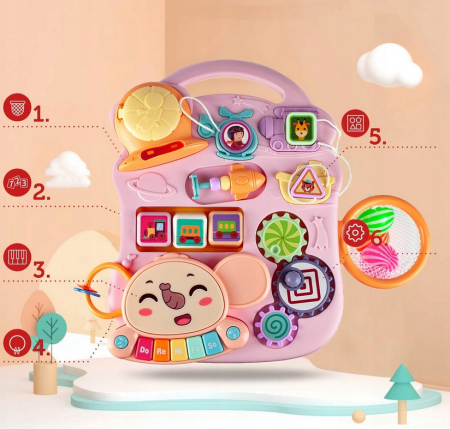 Premergător 5în1 cu împingător, masă cu pian – Roz [4]