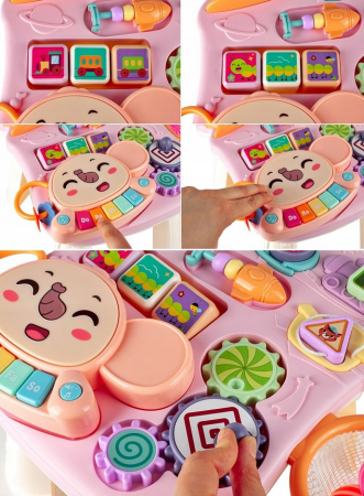 Premergător 5în1 cu împingător, masă cu pian – Roz [6]